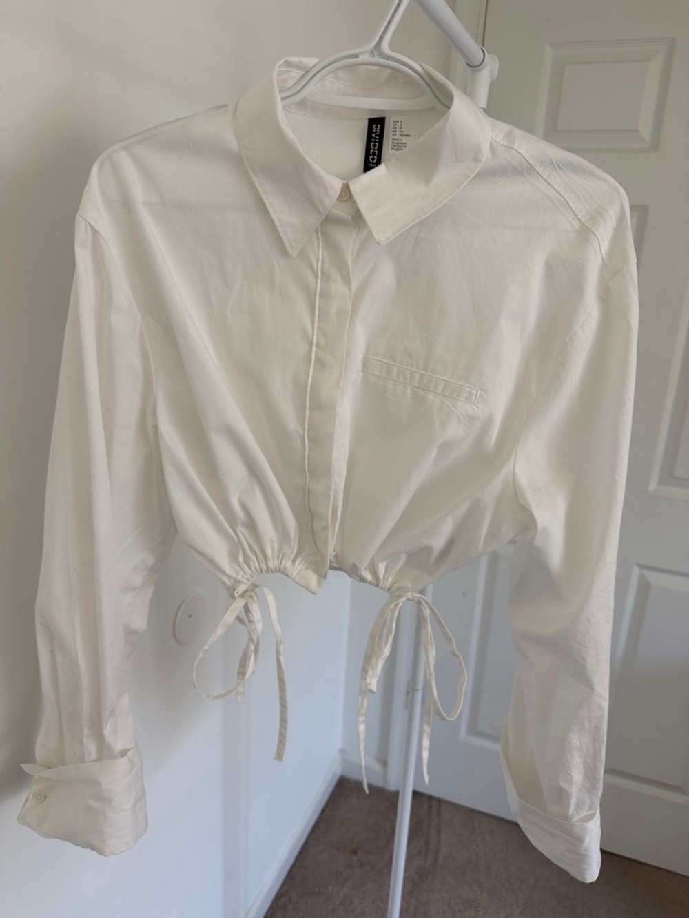 H&M White cotton cropped shirt with waist ties Size small